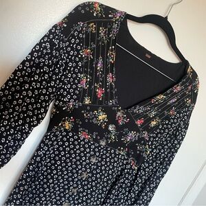 free people black and white floral print long sleeve dress